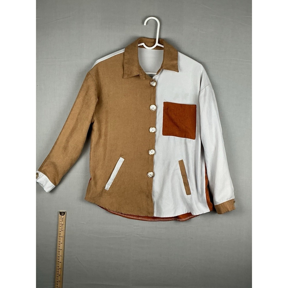 SHEIN Women's Colorblock Faux Suede Button Front Shacket Jacket Brown White